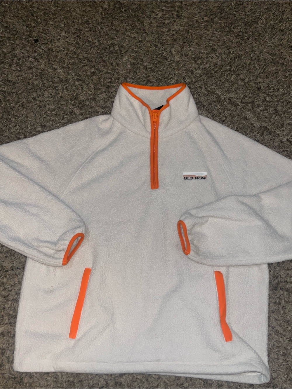 Old Row Men’s White Fleece Pullover with Orange Trim